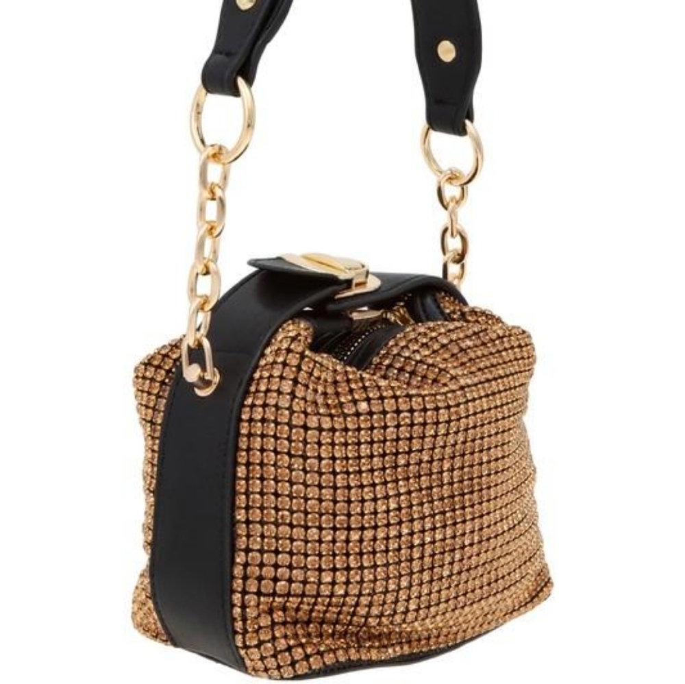 Caleesa Gold Rhinestones Bling Crossbody Bag - Picture 2 of 11